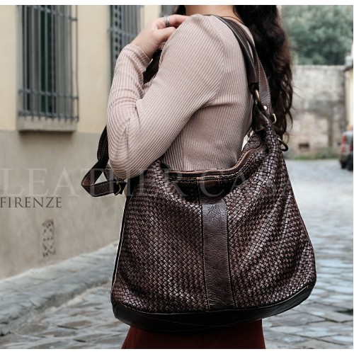 Perugino, Italian Leather Woven Handbag, Shoulder Bag, Crossbody For Woman